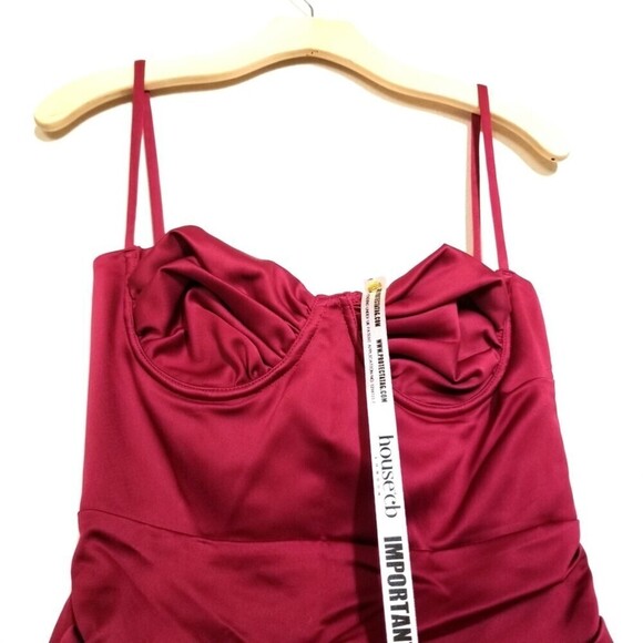 NWT House of CB Flora Wine Satin Pleated Corset Bustier Midi Dress Small Prom - Picture 6 of 12